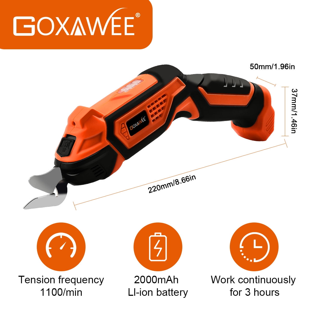 GOXAWEE Lightweight Farbric Cordless Electric Scissors, Black, 10.35 x 4.06 x 2.32 Inches, G5269-N