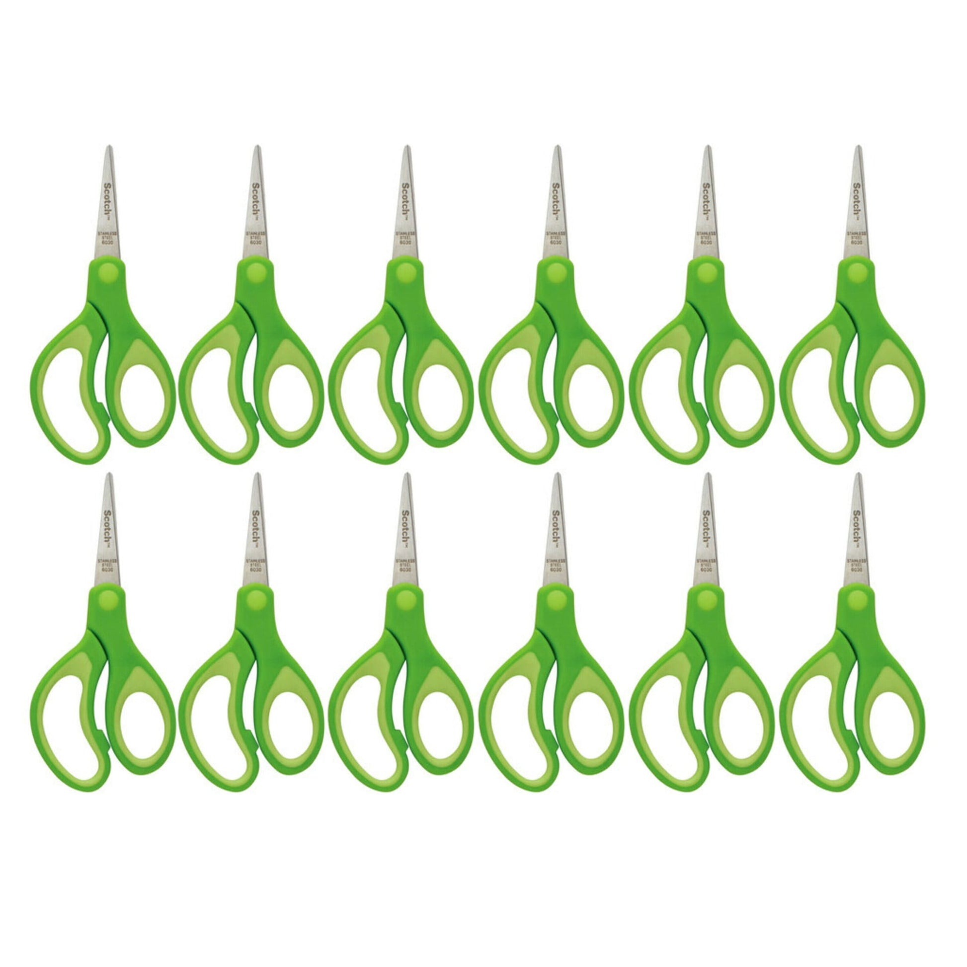 Scotch Soft Touch Kids Scissors, 5", Pointed Tip, Green, 12 Count