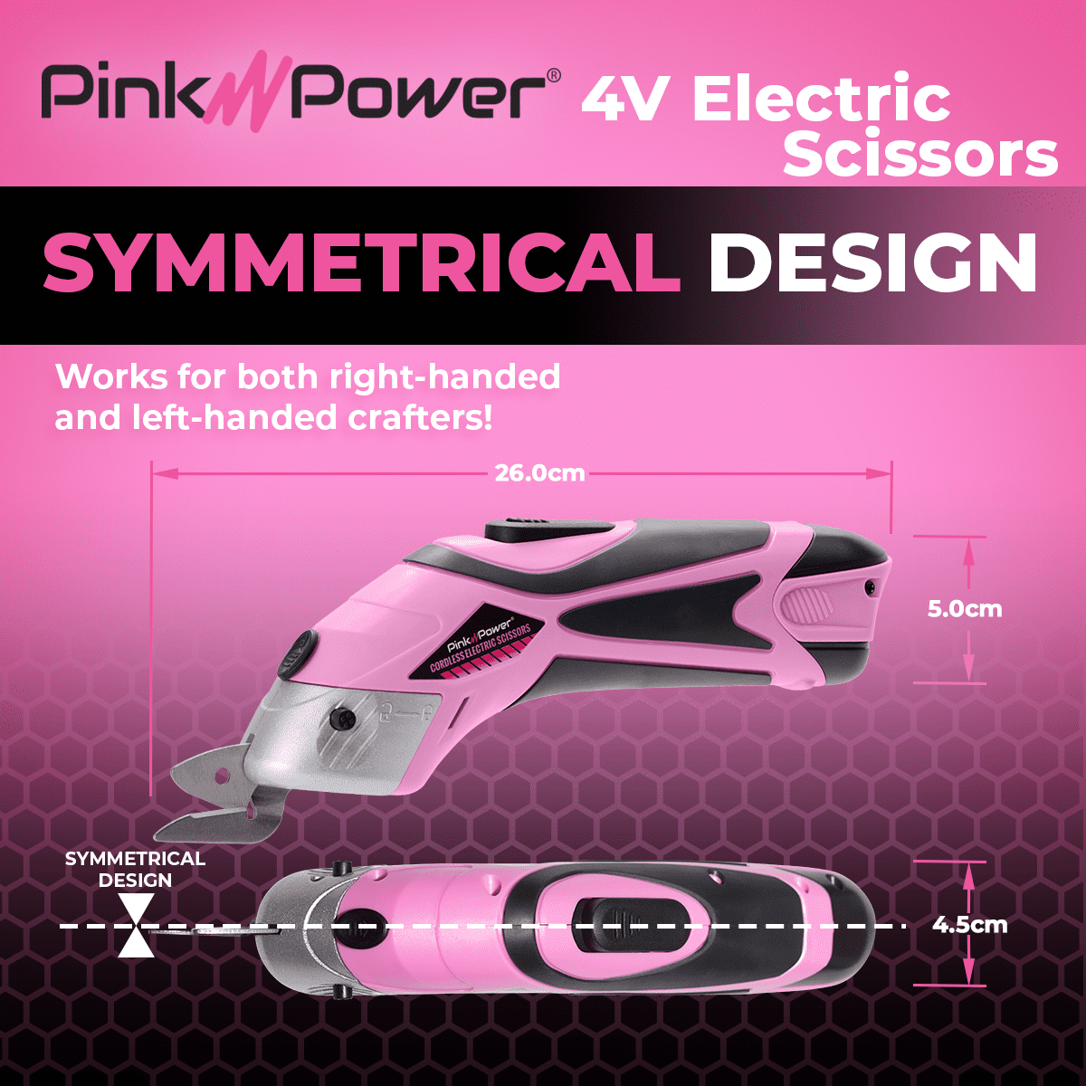 Pink Power Cordless Electric Scissors Fabric Cutter for Crafts, Box, Sewing, Quilting, Carpet, & Scrapbooking - Heavy Duty Rotary Shears Metal Cutting Tool - Automatic Cardboard Cutter Fabric Scissor