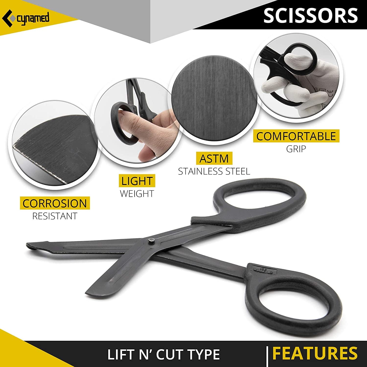 Cynamed Trauma Shears - Safety Medical Scissors with Blunt Tip and Serrated Blade - Tough and Durable Japanese Stainless Steel - Light and Comfortable Grip - Hospital, Nurse, EMT Tool