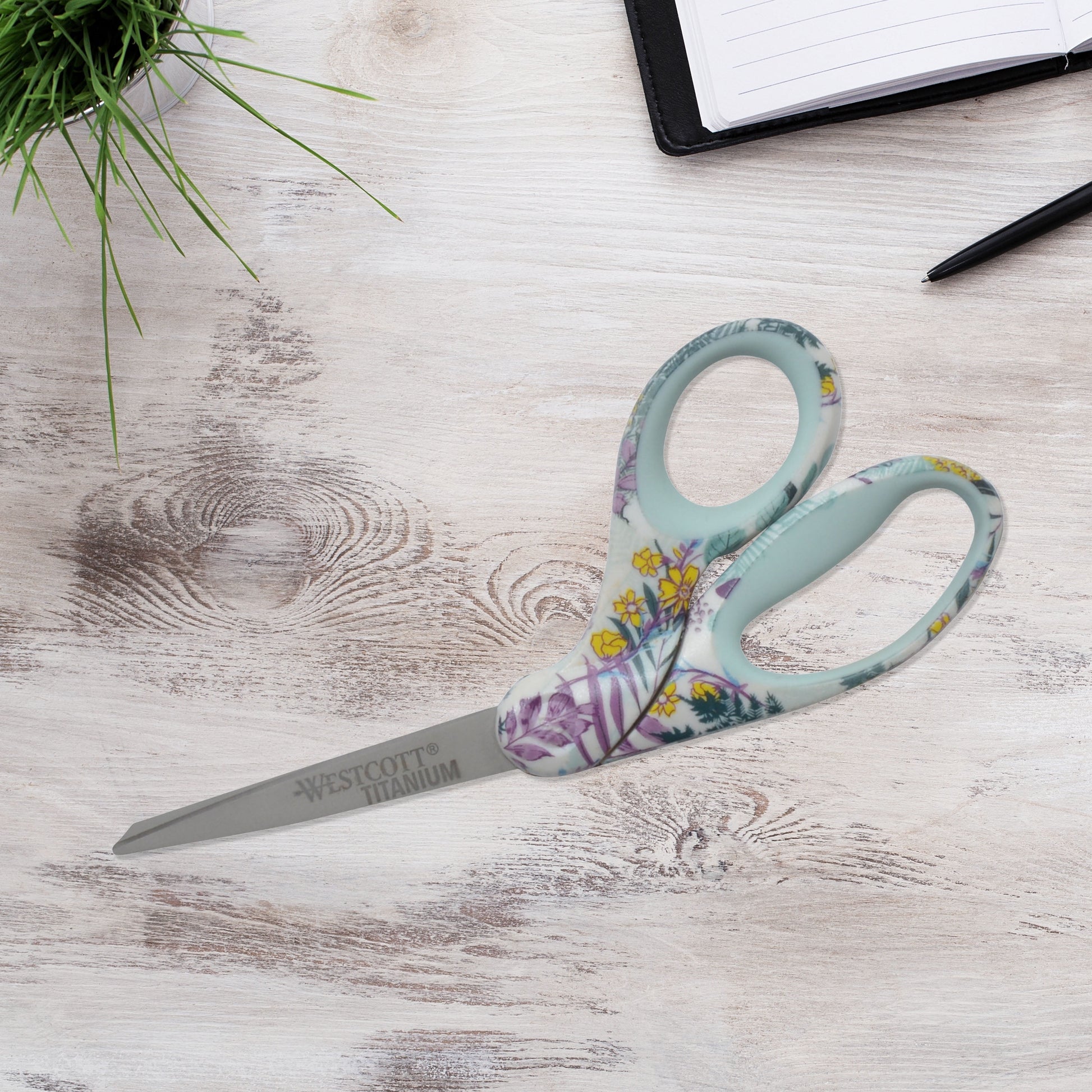 Westcott Sewing Scissors, 8", Fashion, Titanium, Bent, Floral, Multicolor,1-Count