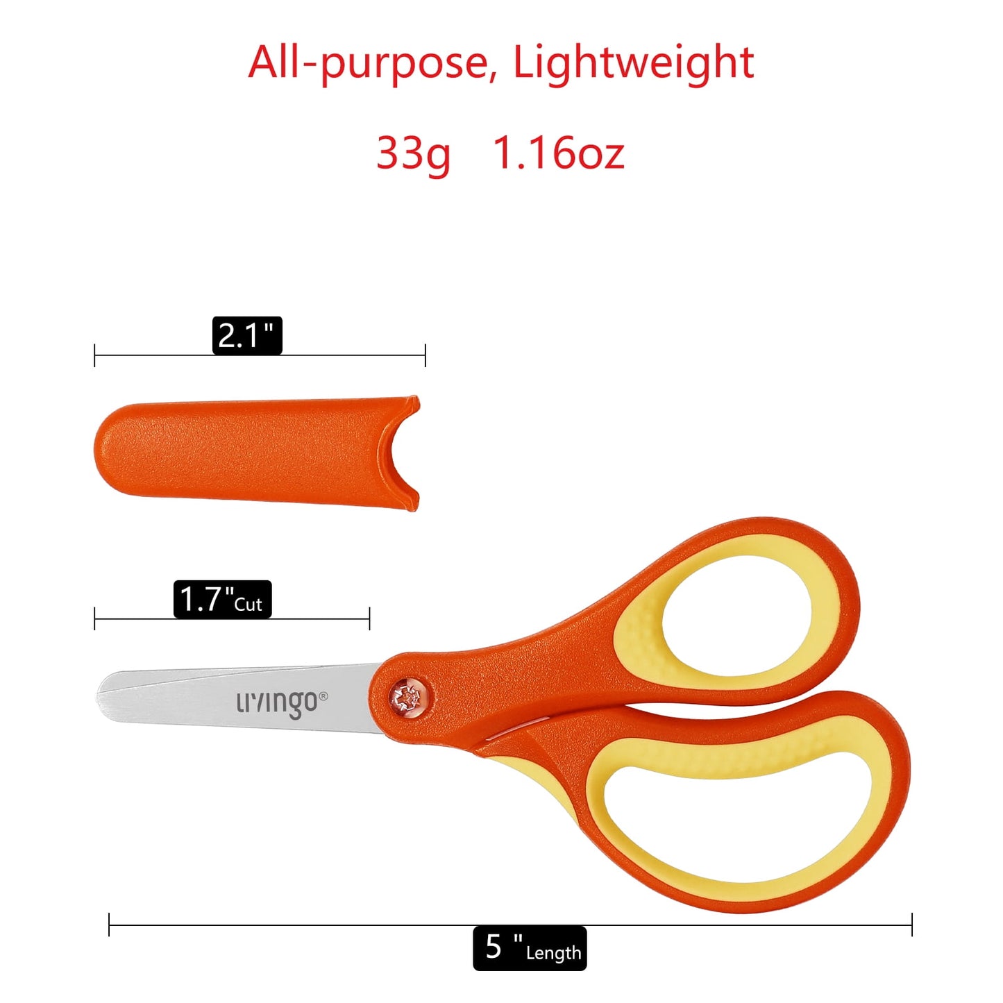 LIVINGO 3 Pack 5" Blunted Tip Safety Scissors, Left & Right Handed Red Yellow Blue