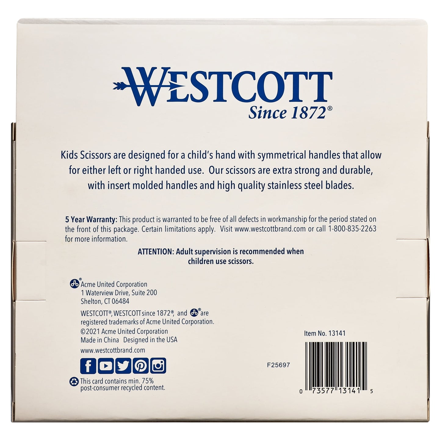 Westcott Kids Scissors, 5" Pointed, Assorted, 12/Pack, Preschool Educational Level.