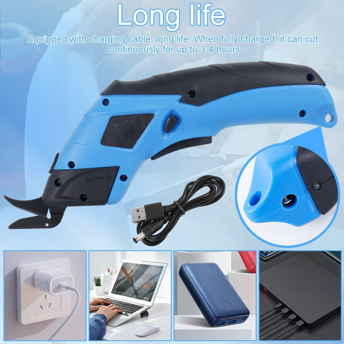 Cordless Electric Scissors, Non Jamming, Stable Without Shaking, Rechargeable Powerful Shears Cutting Tool for Fabric, Cardboard, Carpet, Leather, Felt