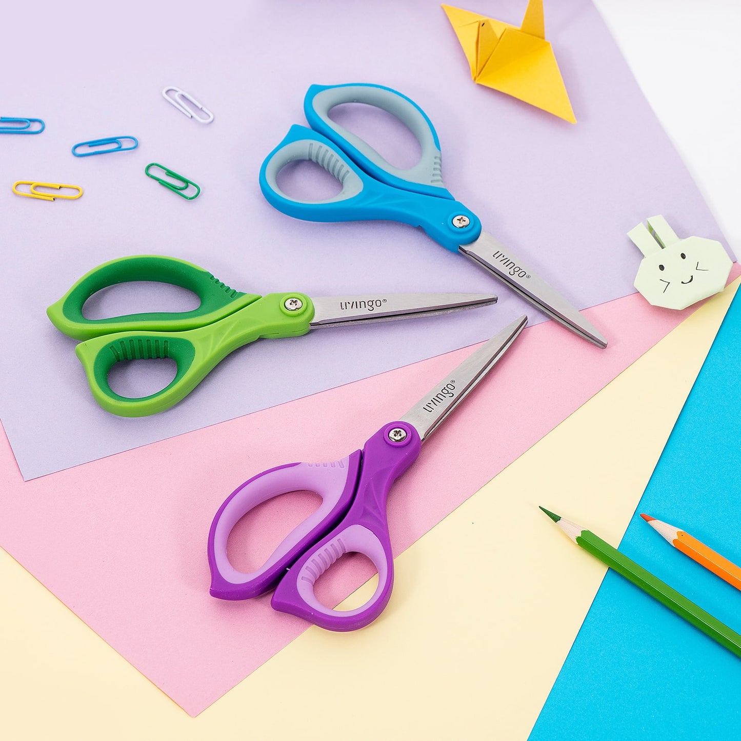 LIVINGO 7 in Scissors, Stainless Steel, Pointed Tip, Multicolor, 3 Count, 1 Pack