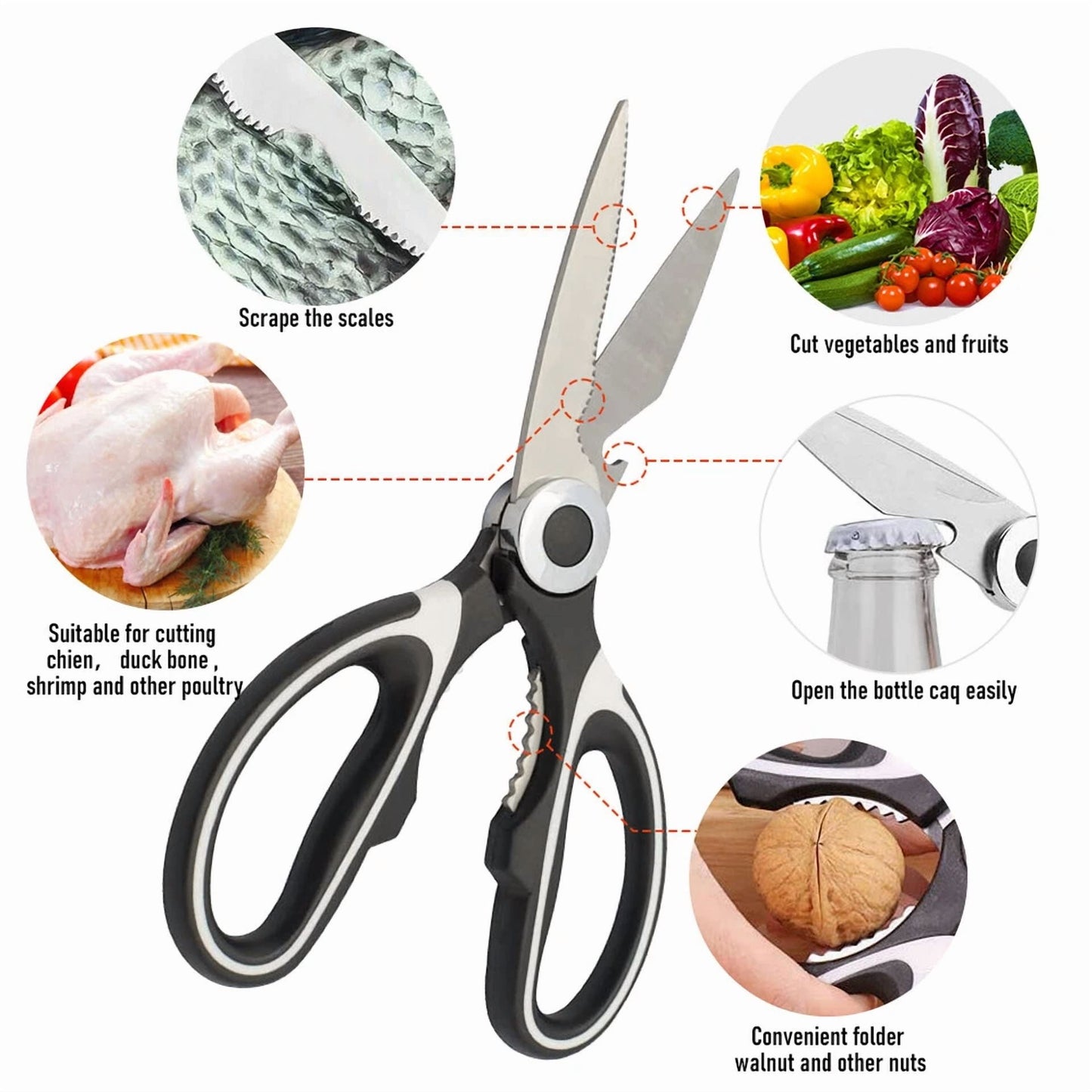 Stainless Steel Kitchen Shears Heavy Duty Scissors For Meat Fish Chicken Bone