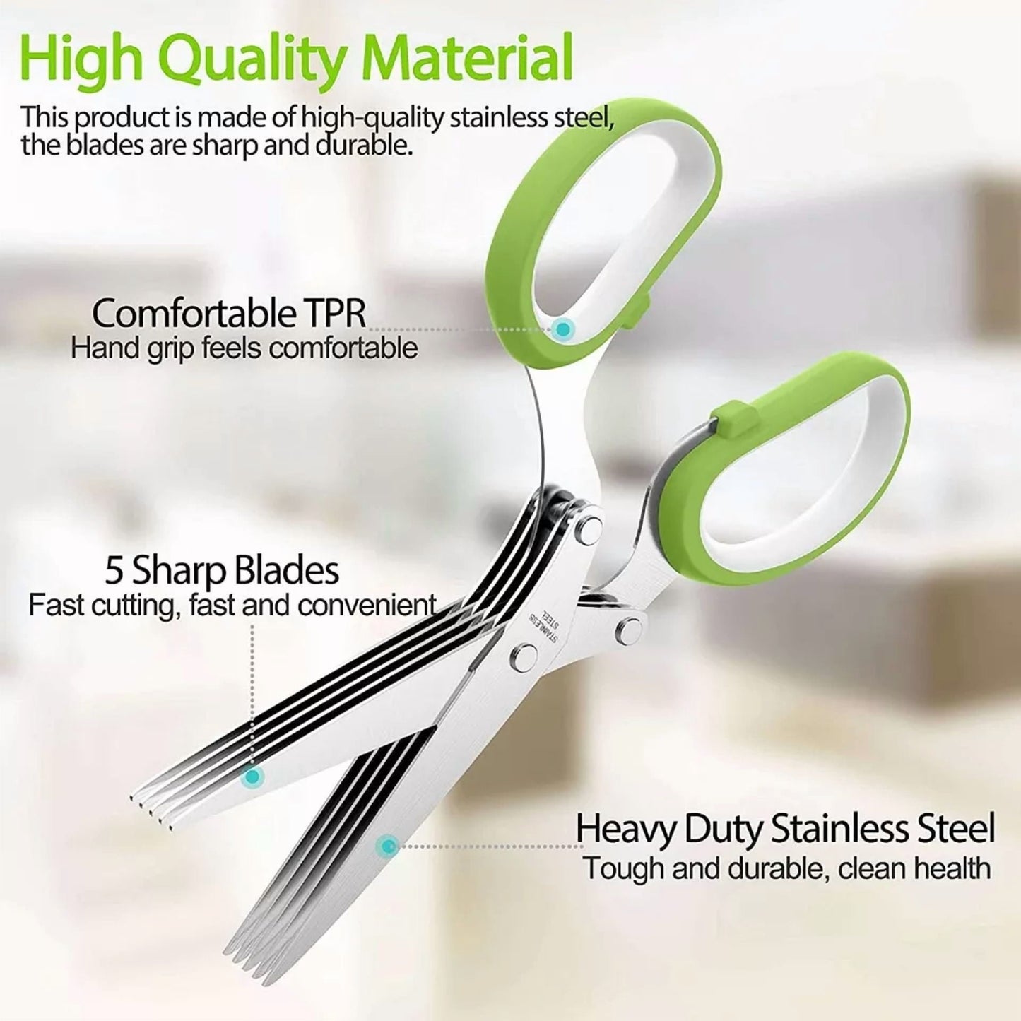 Herb Scissors Stainless Steel - Multipurpose Herb Cutter, Cilantro, Kitchen Herb