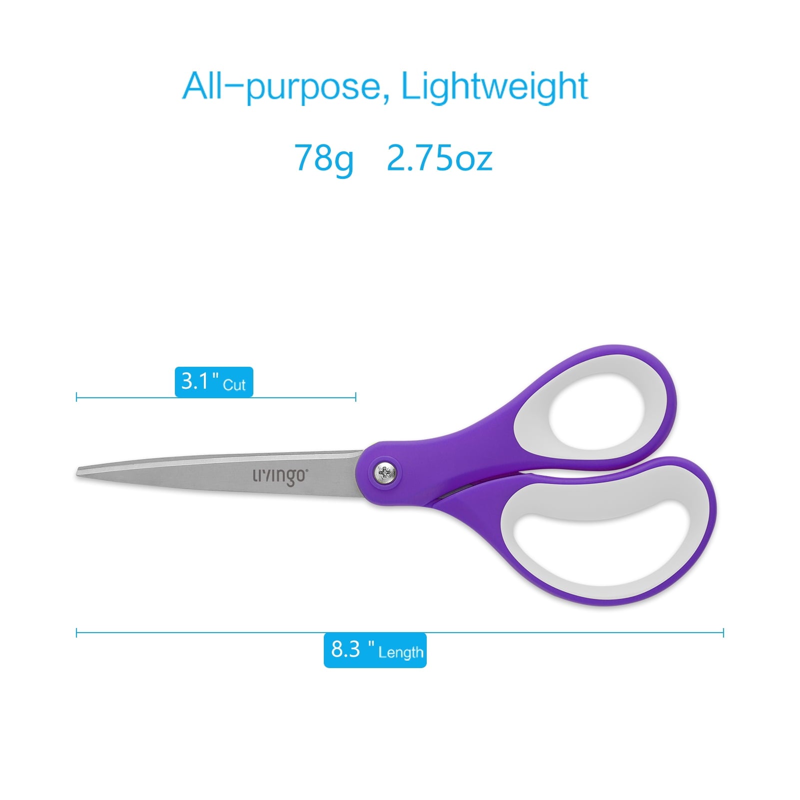 LIVINGO 36 Pack Office Scissors, 8” Sharp Bulk Scissors All Purpose Crafting Purple Green Gray