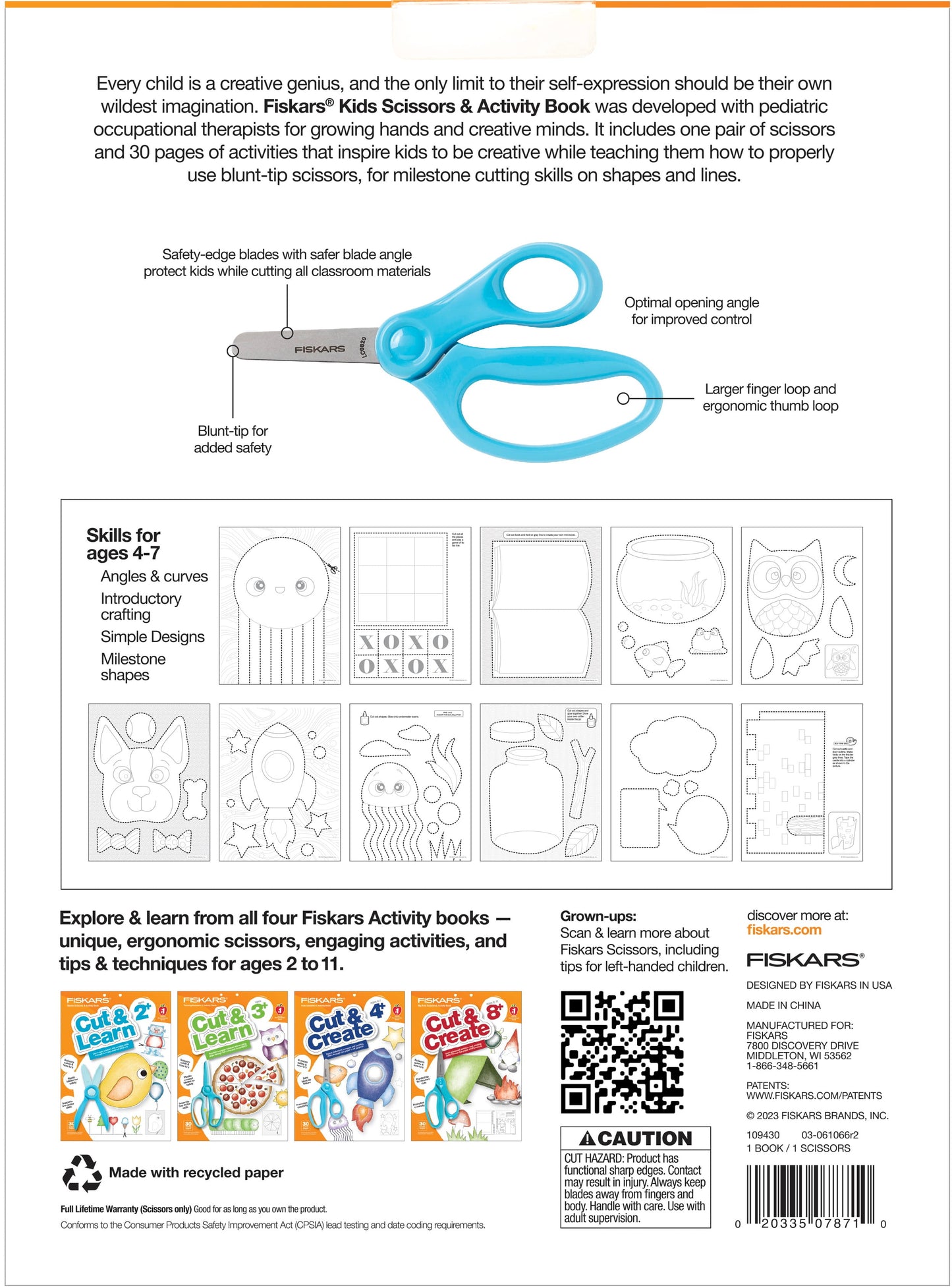 Fiskars® Kids Cutting Activity Book (Age 4+) with Blue Blunt-tip Kids Scissors (5 in.)