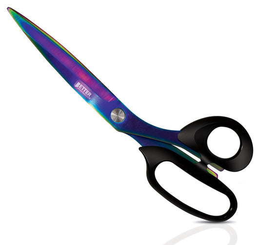 Extra Long Professional Tailor Scissors, Stainless Steel Sewing Shears with Iridescent Blades, 10.25", Titanium Plated Tailoring Scissors for Dressmaking, Leather Cutting, by Better Office Products