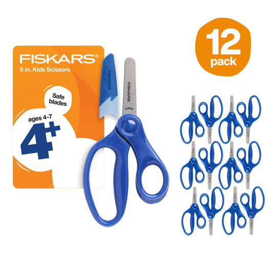Fiskars (12 pack) 5" Blunt-tip Kids Scissor Ages 4-7, Blue, Elementary School Scissors