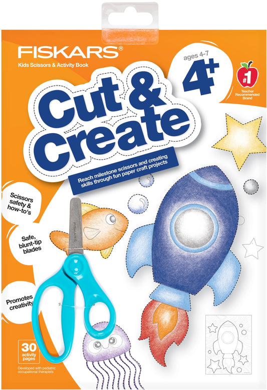 Fiskars® Kids Cutting Activity Book (Age 4+) with Blue Blunt-tip Kids Scissors (5 in.)