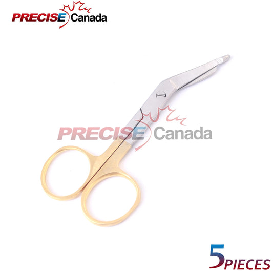 Fyna -5 Pcs Supercut Lister Bandage Scissors 3.5" With One Serrated Blade Gold Handle