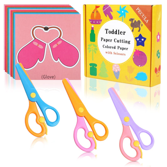 Safety Scissors - Plastic, Dual-Color, 3 Pack with 96 Pcs Paper Cutting Set for Paper Craft Supplies
