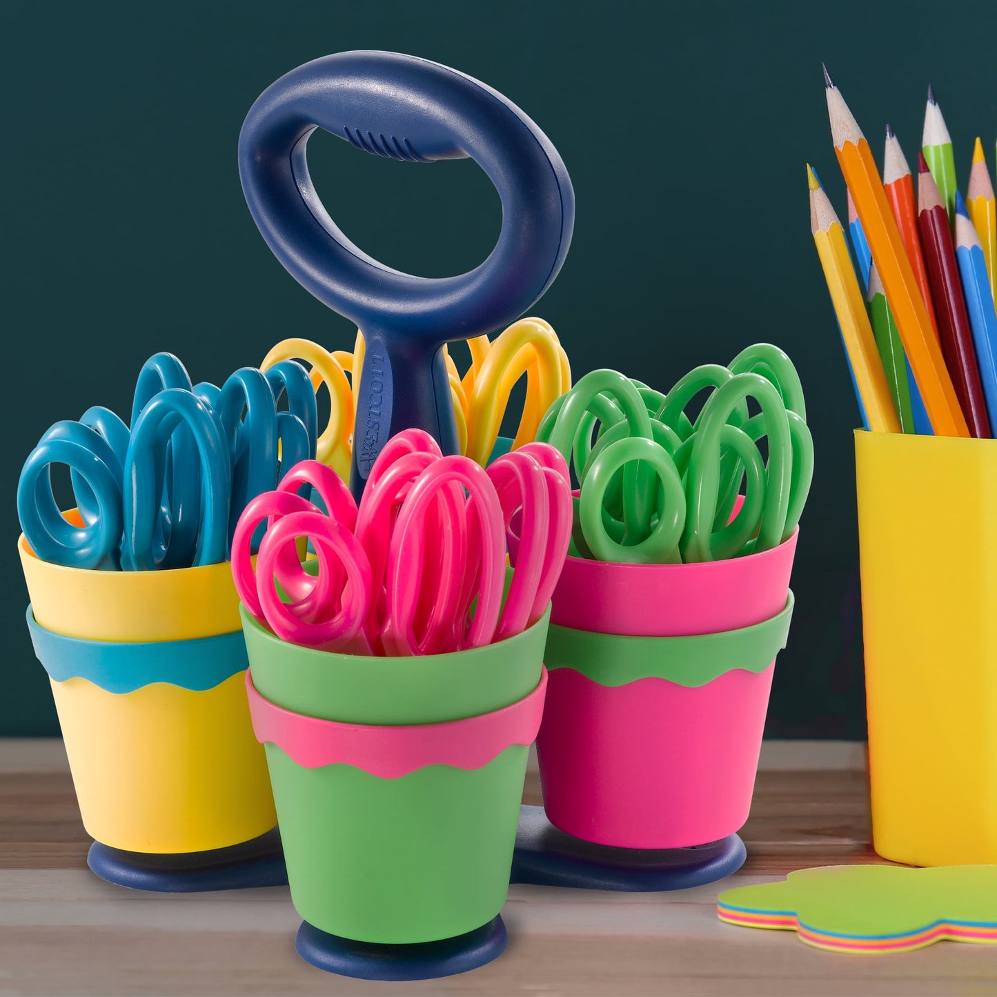 Westcott 5" Kids Scissors with Caddy, Blunt, Elementary, Multicolor, 24-Pack