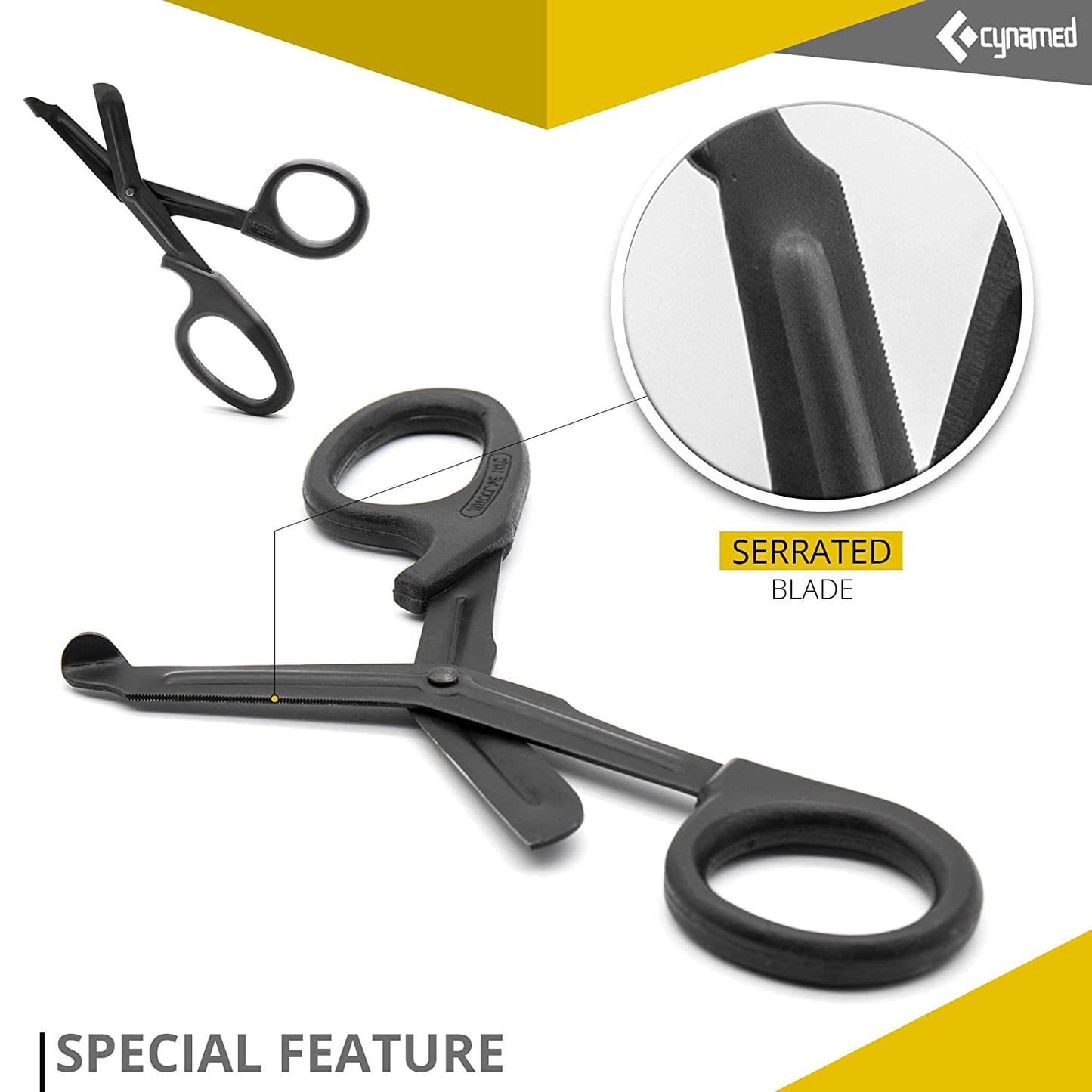 Cynamed Trauma Shears - Safety Medical Scissors with Blunt Tip and Serrated Blade - Tough and Durable Japanese Stainless Steel - Light and Comfortable Grip - Hospital, Nurse, EMT Tool