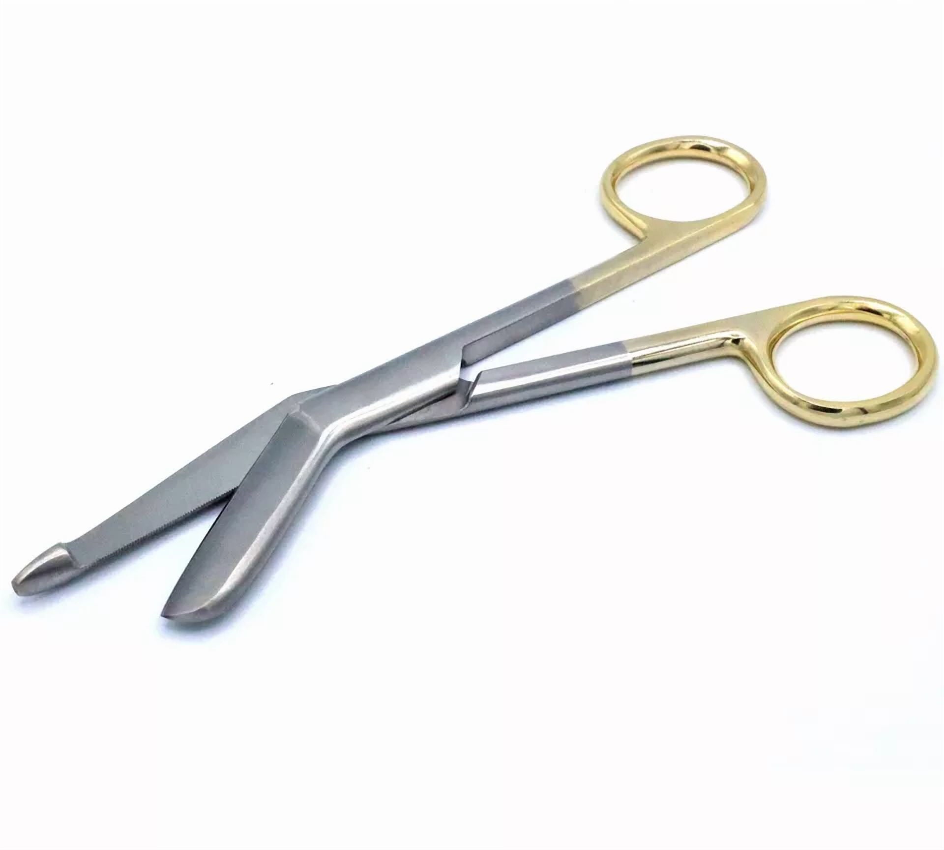 Fyna -2 Supercut Lister Bandage Scissors 5.5" + 4.5'', One Serrated Blade, Gold Handle