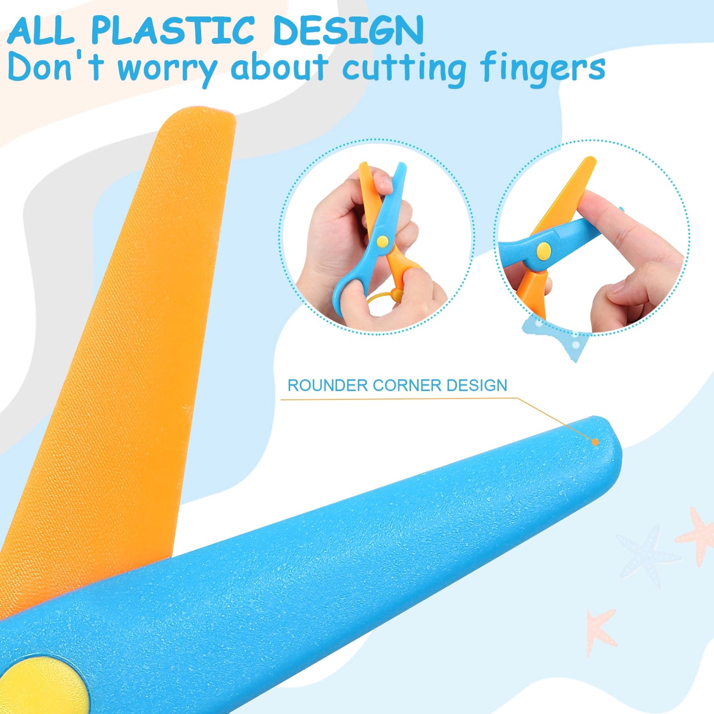 Safety Scissors - Plastic, Dual-Color, 3 Pack with 96 Pcs Paper Cutting Set for Paper Craft Supplies