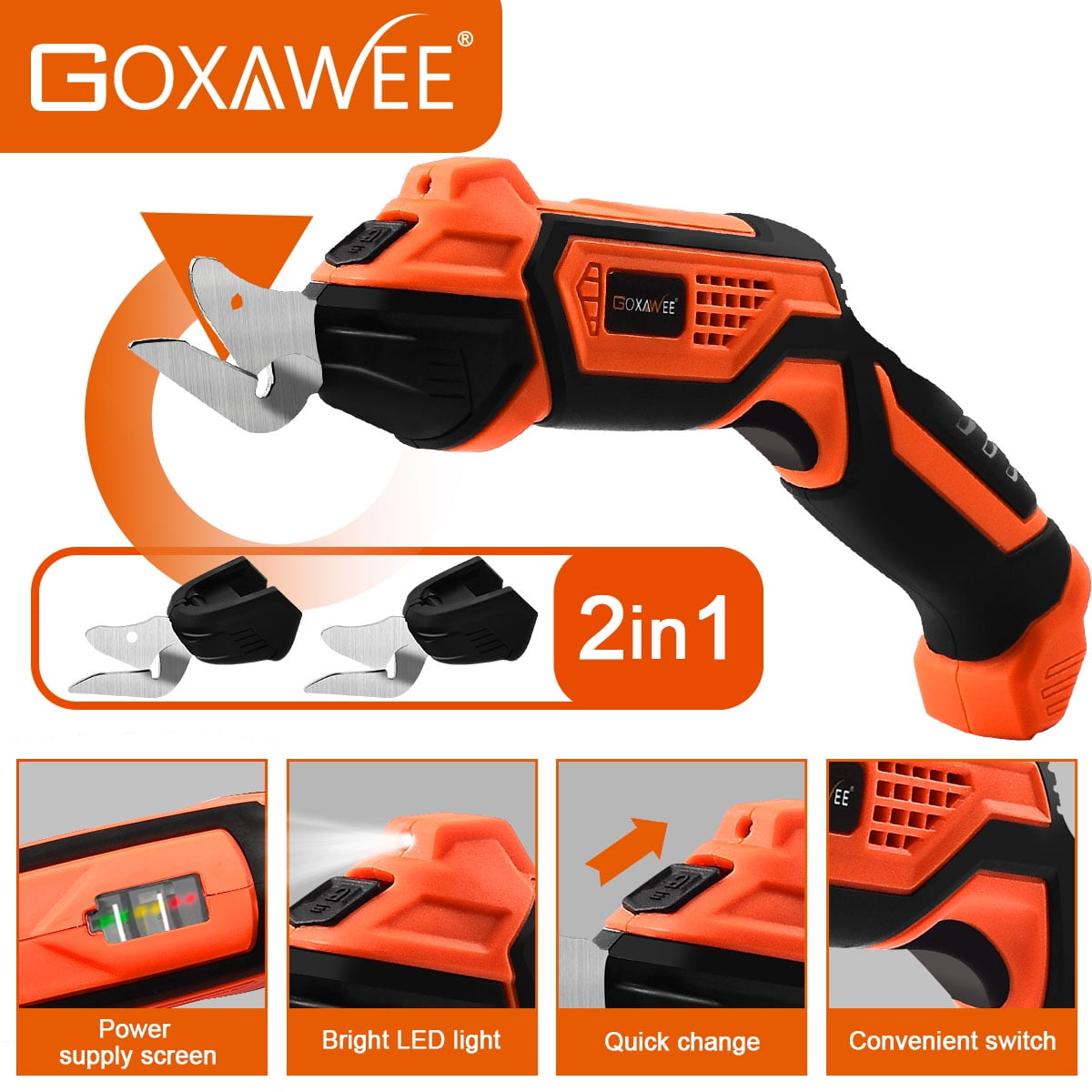 GOXAWEE Lightweight Farbric Cordless Electric Scissors, Black, 10.35 x 4.06 x 2.32 Inches, G5269-N