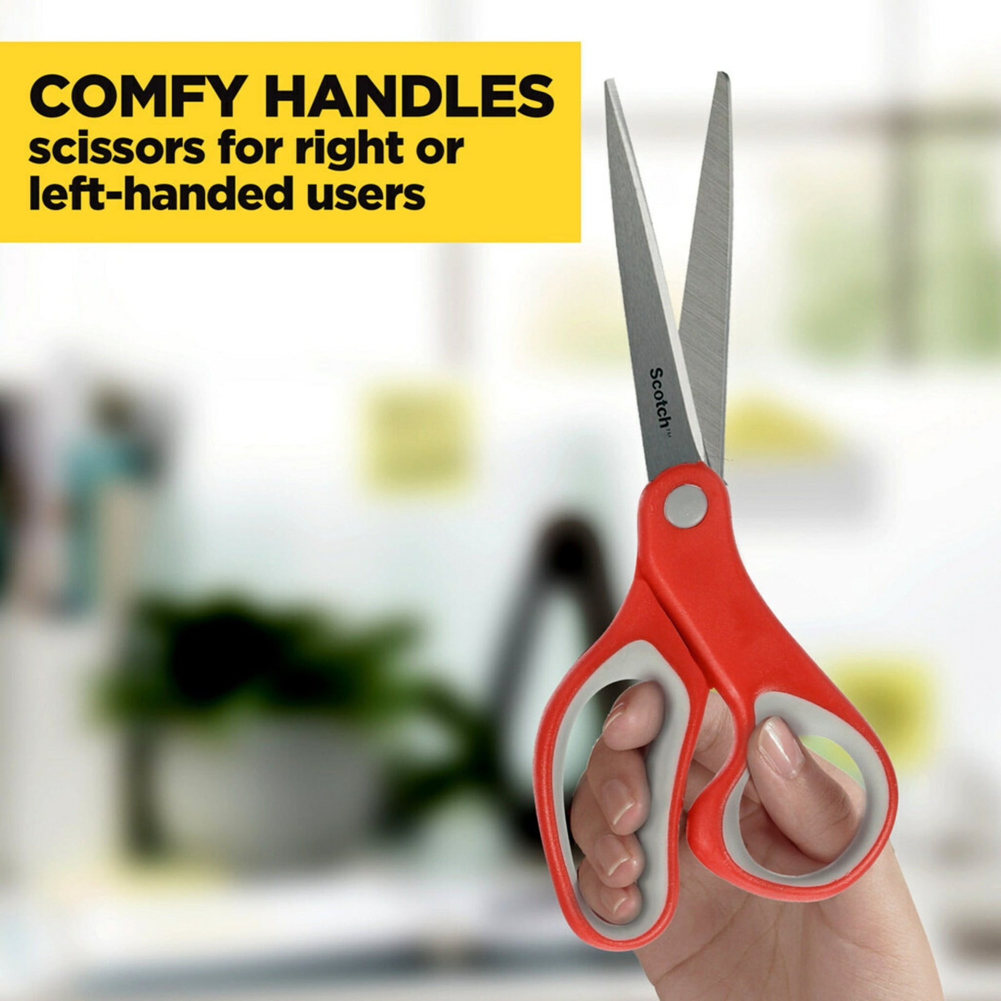 Scotch Multi-Purpose Stainless Steel Scissors, 8", Sharp Edge, Red & Grey