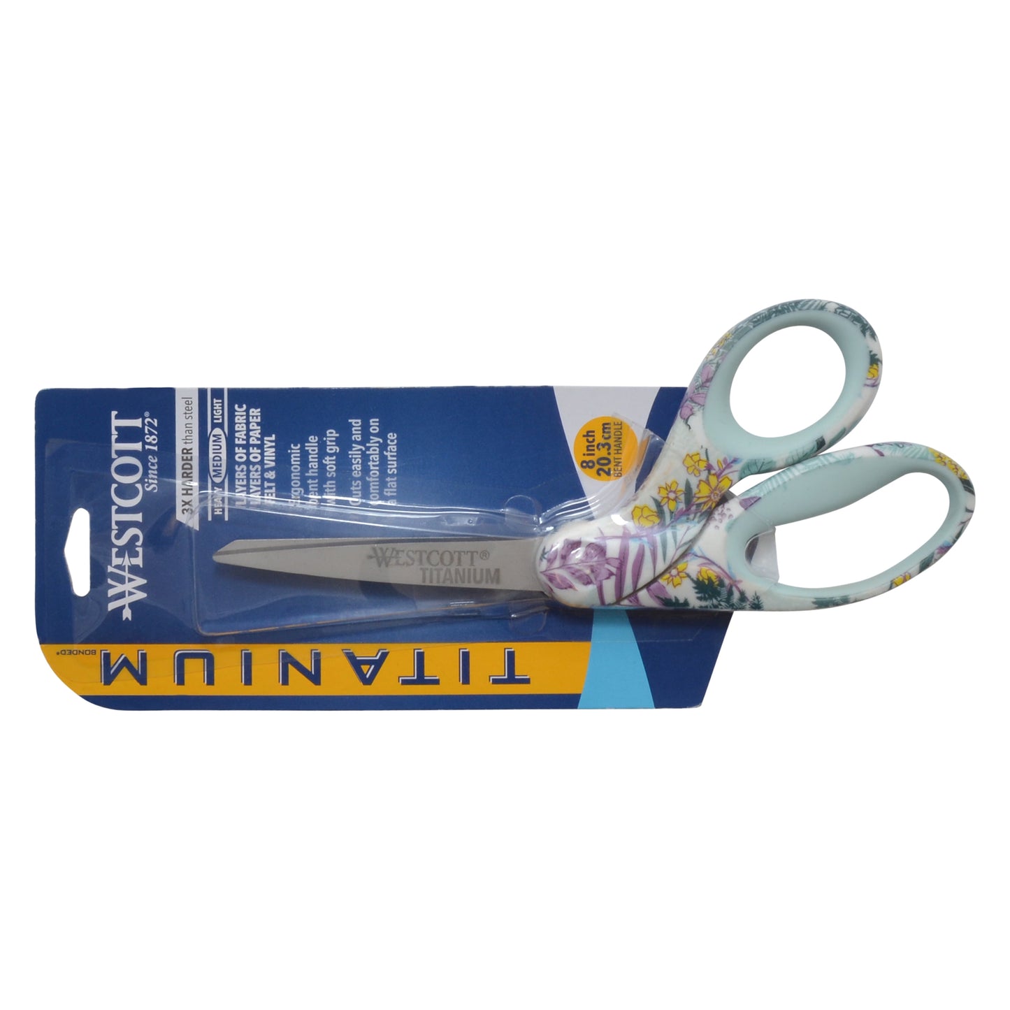 Westcott Sewing Scissors, 8", Fashion, Titanium, Bent, Floral, Multicolor,1-Count