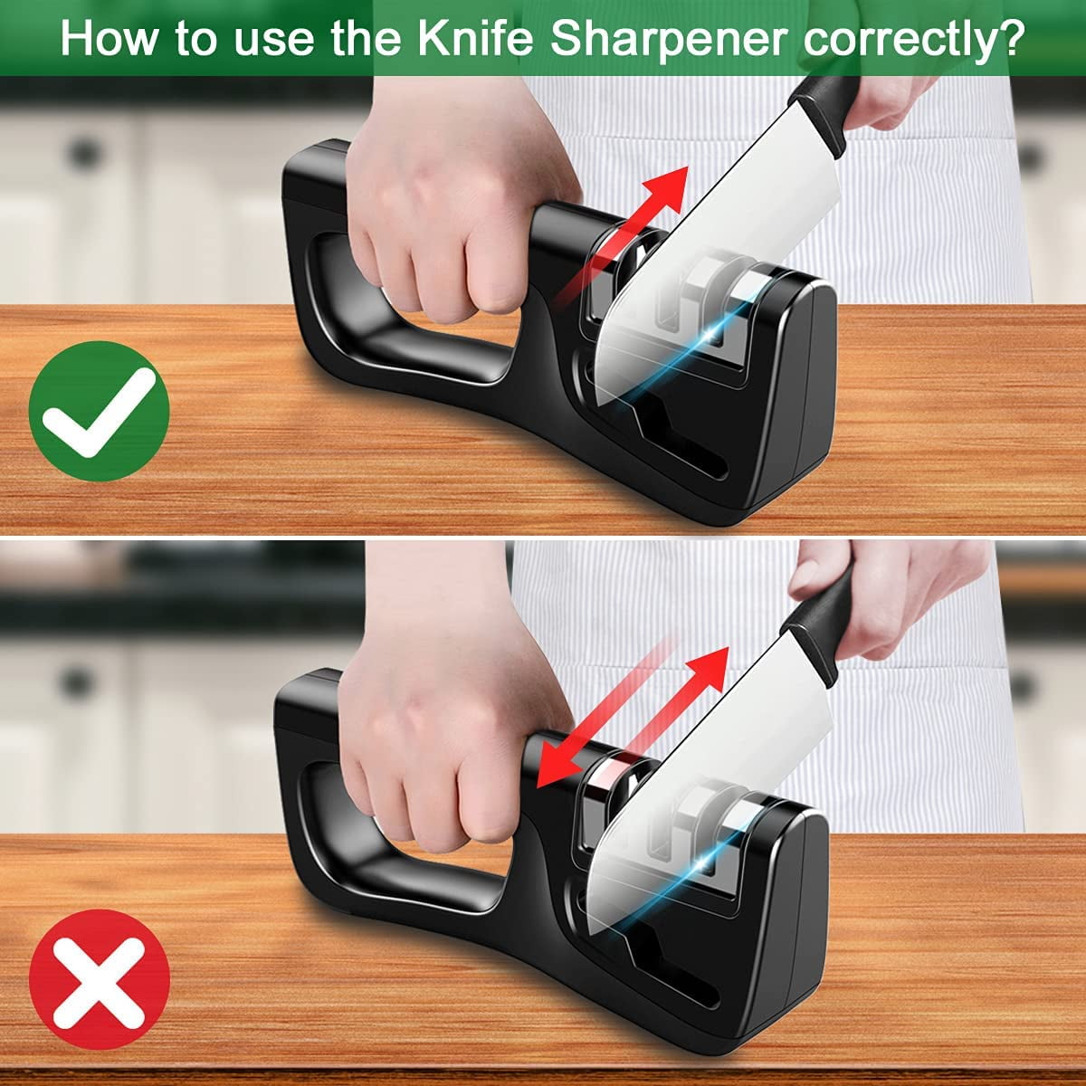 Hottest Knife Sharpener,4-in-1 Kitchen Chef Knife and Scissors Sharpener, Professional Diamond Rods Expertly Sharpen Steel, Ceramic Knives and Scissors Easily, Manual Knife Sharpeners (Black)