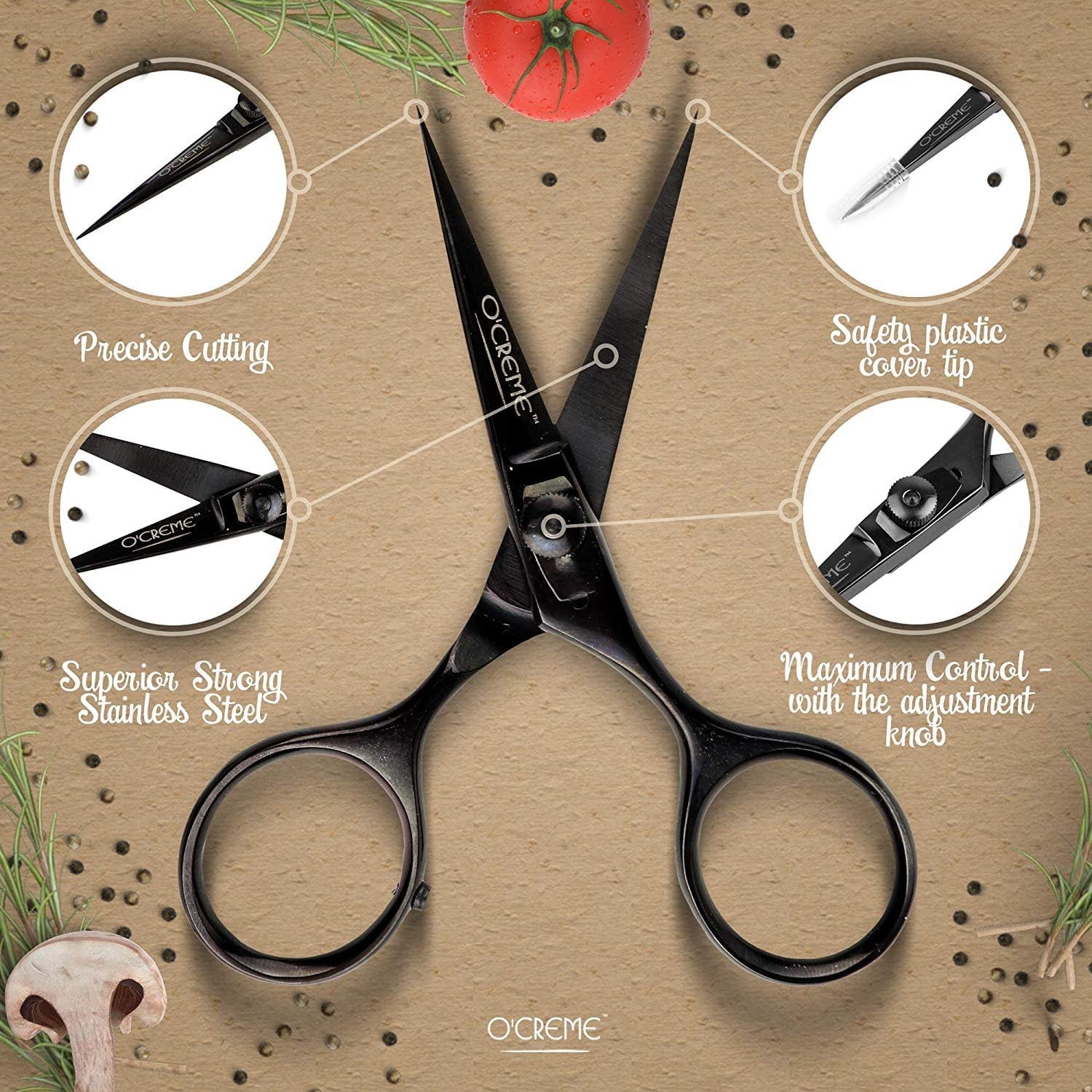 O'Creme Super Sharp Chef Scissors All Stainless Steel Snips Garnishing Tool Purple