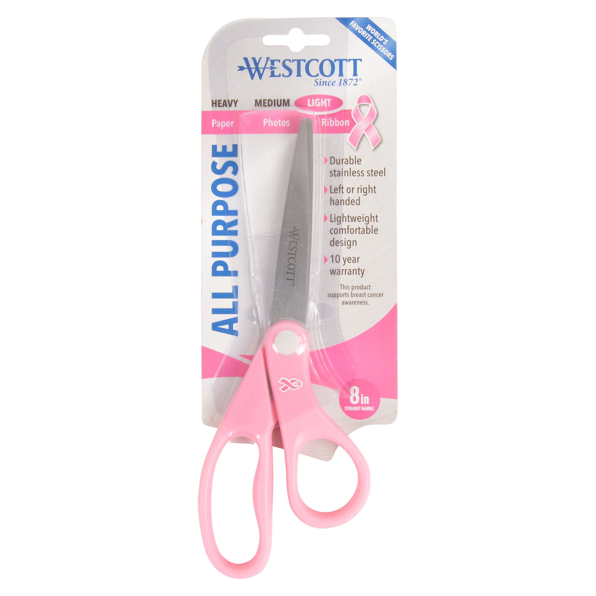 Westcott 8" All-Purpose Scissors, Breast Cancer Awareness, High School, Pink, 1-Count
