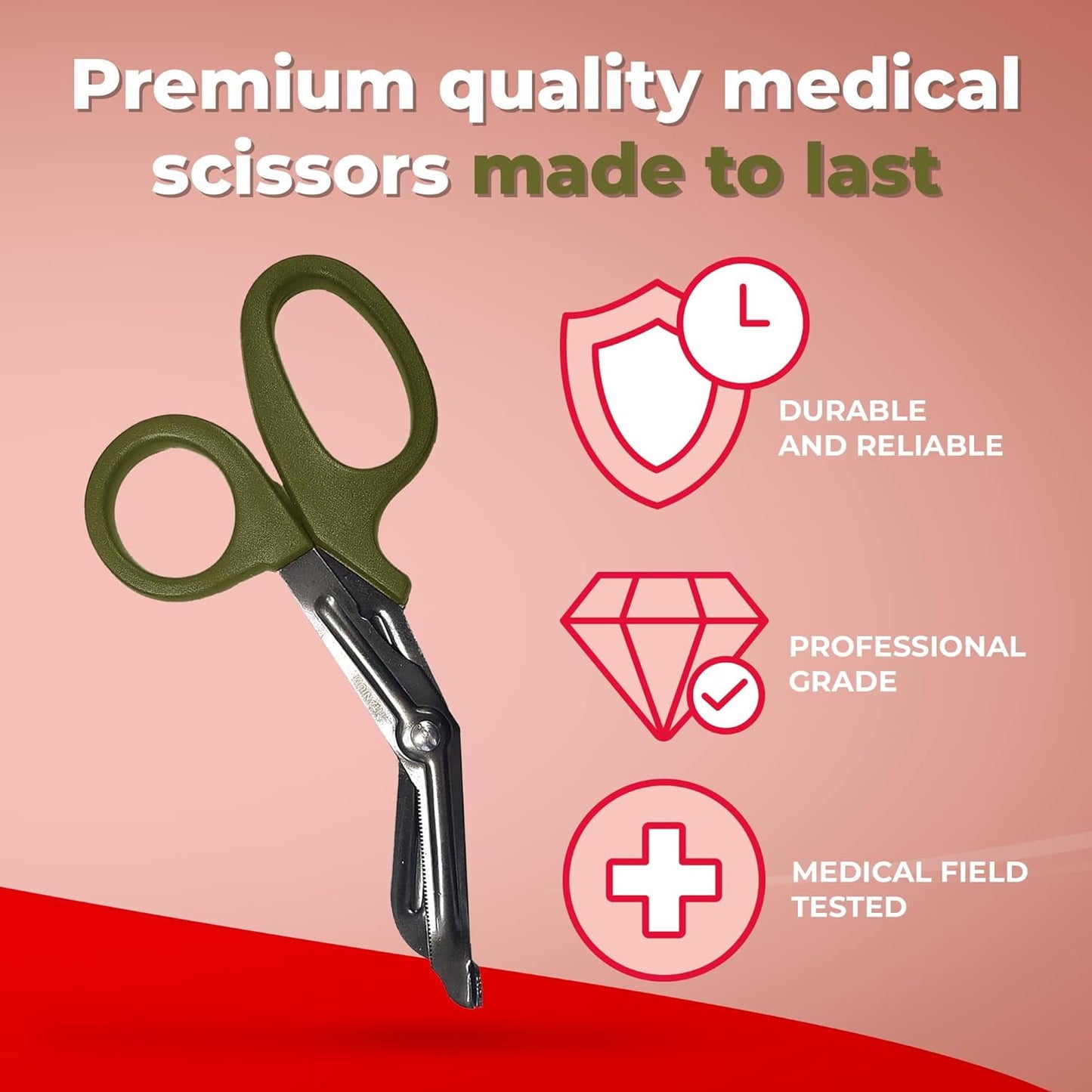 Ever Ready First Aid Autoclavable Titanium Bonded Bandage Shears 7 1/4" Bent - Olive Drab Green - 1 Pack